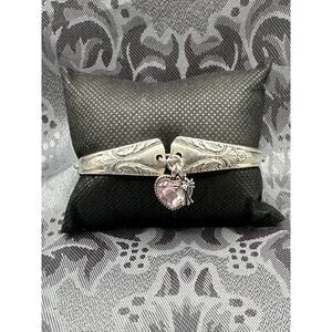 Vintage Silverware Bracelet, Pattrn Avalon Cabin 1940, Int Silver, heart, Cross